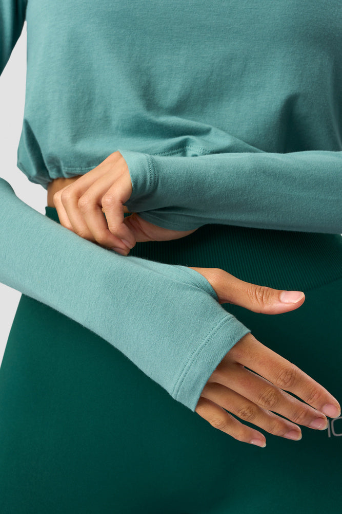 define cropped adjustable long sleeve mineral green