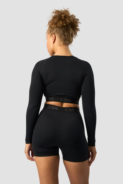 define seamless logo long sleeve crop top black