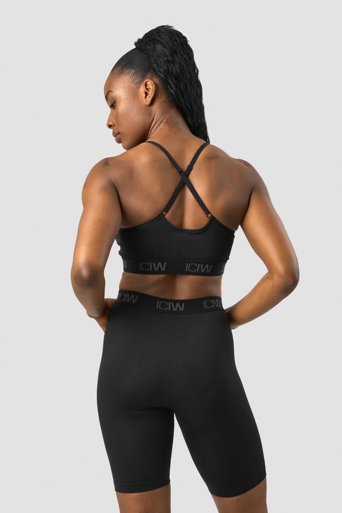 define seamless logo strappy sports bra black