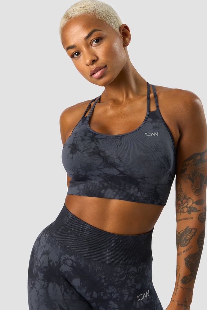 define seamless tie dye sports bra dark blue