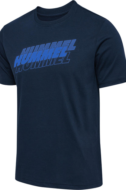 HUMMEL - Hmlgraphic Triple Logo Cotton Tee - Dress Blues