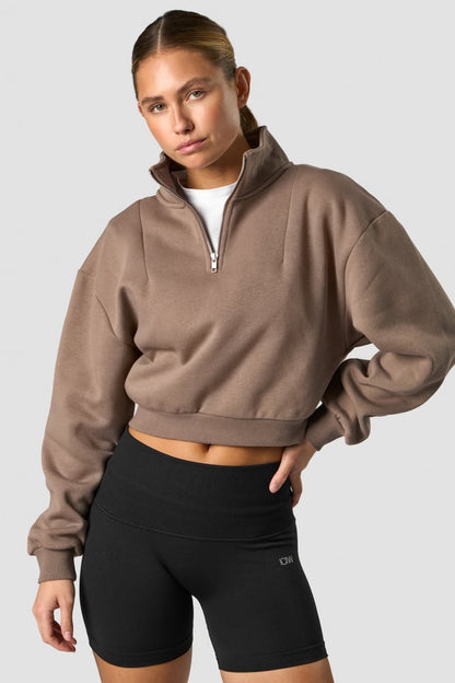 nimble cropped 1/4 zip autumn brown