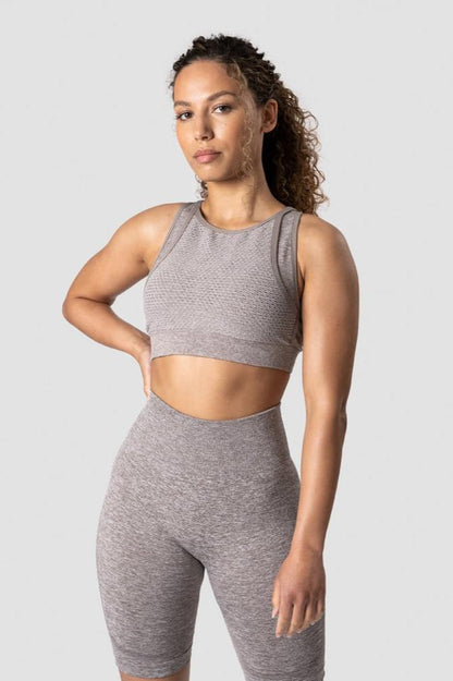 queen mesh icon sports bra khaki melange