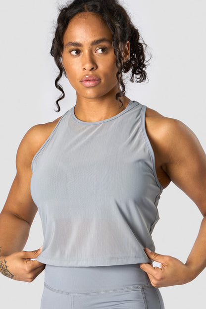 revive mesh cropped tank top wmn dusty blue