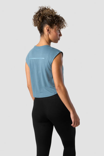 stride cropped tank wmn steel blue